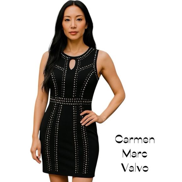 Carmen Marc Valvo Black Studded BodyCon WhimsiGoth Dress NWOT Size XS - Picture 1 of 12